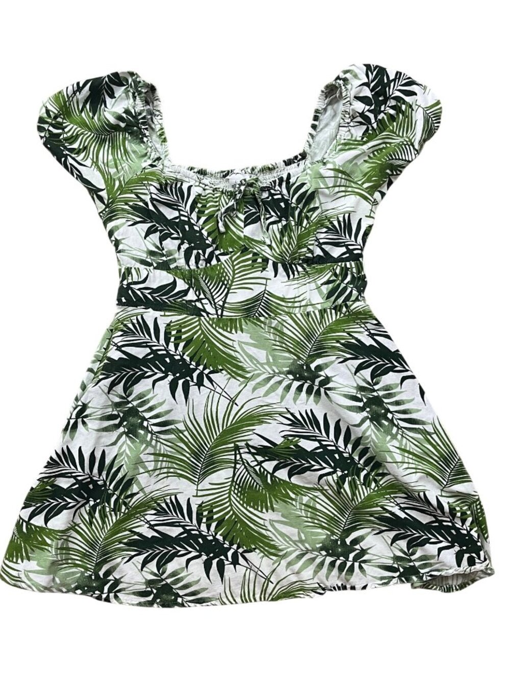 Japna Babydoll Smock Tropical Resort Boho Palm Mini Dress Womens Large Green